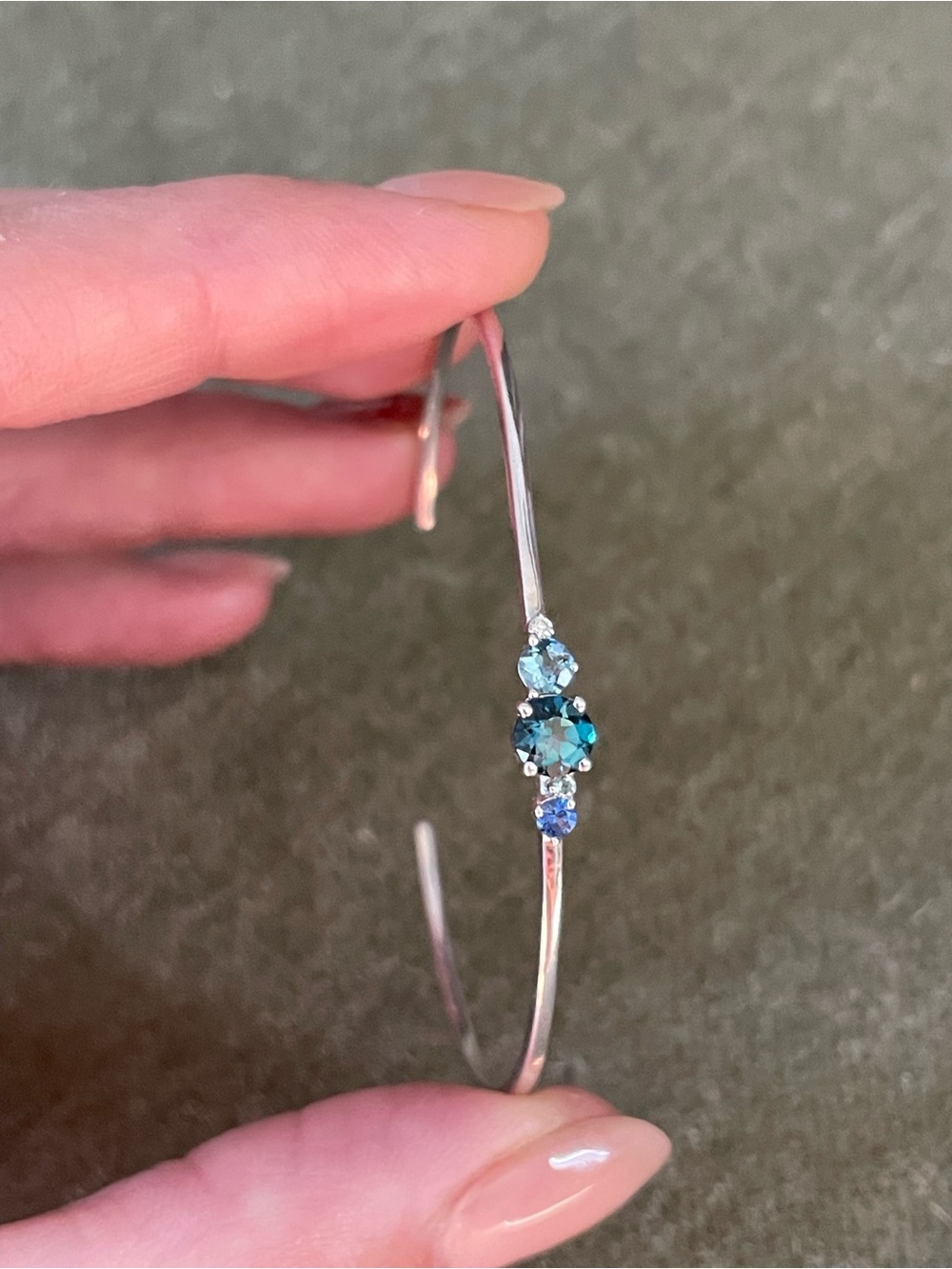 Silver Cuff Bracelet with Blue Topaz, Sapphire, Aquamarine + Diamond Accents